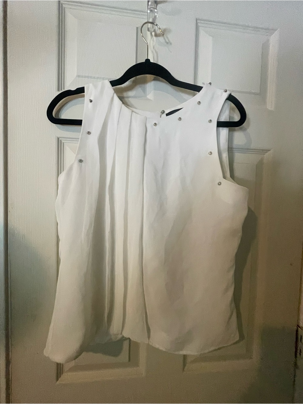 Zara White Sleeveless Pleated Top with Silver Studs